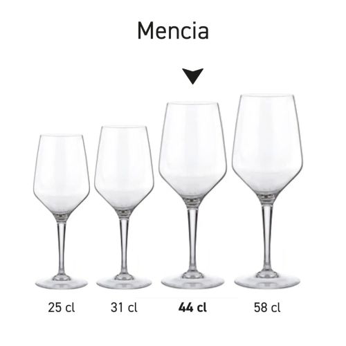 Serienansicht mit mehreren Mencia-Gläsern, die in verschiedenen Varianten nebeneinander präsentiert werden. Serienansicht mit mehreren Mencia-Gläsern, die in verschiedenen Varianten nebeneinander präsentiert werden.
