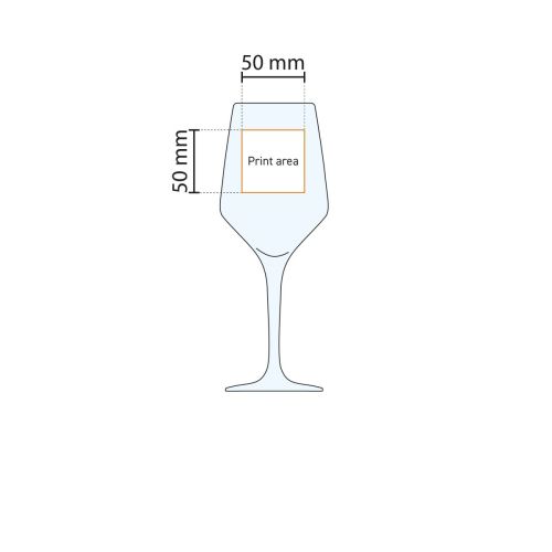 Technische Arbeitszeichnung mit Angabe der Druckfläche des Mencia 58 cl. Glas. Technische Arbeitszeichnung mit Angabe der Druckfläche des Mencia 58 cl. Glas.