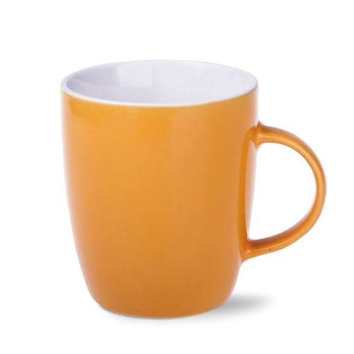 Vorderansicht des Mini Specta Tasse 28 cl. aus gelbem Porzellan mit gerader Wand und Henkel. Vorderansicht des Mini Specta Tasse 28 cl. aus gelbem Porzellan mit gerader Wand und Henkel.