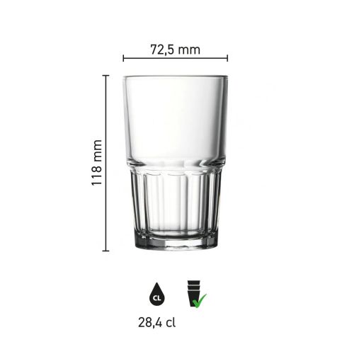 Infografik zu Höhe und Durchmesser des Next Longdrink Stacking Glass 28.4 cl. Infografik zu Höhe und Durchmesser des Next Longdrink Stacking Glass 28.4 cl.