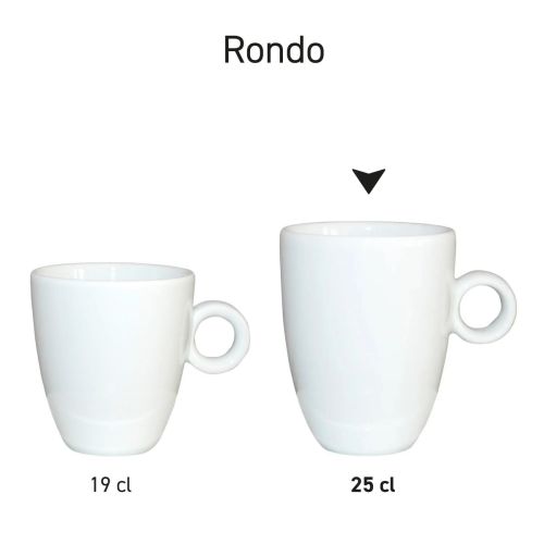 Rondo-Porzellanbecher in Serien mit identischer Form und unterschiedlichen Fassungsvermögen. Rondo-Porzellanbecher in Serien mit identischer Form und unterschiedlichen Fassungsvermögen.