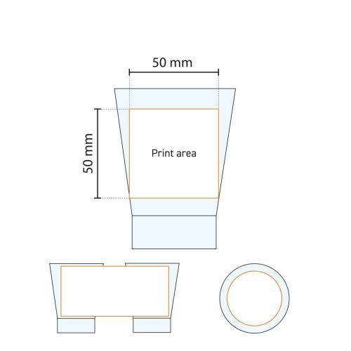 Technische Arbeitszeichnung mit Angabe des Druckbereichs auf dem Shetland 15 cl Glas. Technische Arbeitszeichnung mit Angabe des Druckbereichs auf dem Shetland 15 cl Glas.