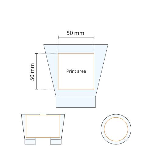 Druckbereich des Shetland  Glas 25 cl. dargestellt in einer technischen Arbeitszeichnung.
