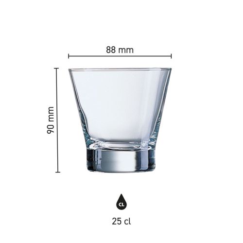 Die Grafik zeigt die Höhe und den Durchmesser des Shetland Glas 25 cl. im Detail.