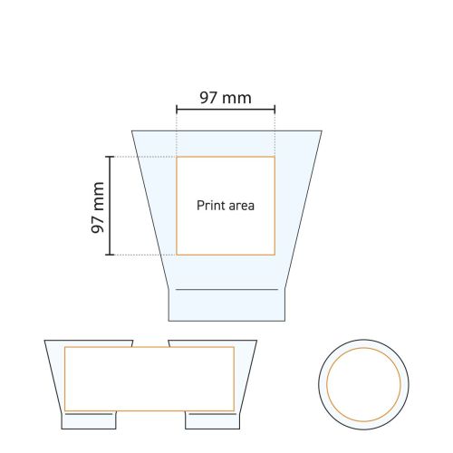 Druckbereich auf dem Shetland 32 cl. Glas, dargestellt in einer technischen Arbeitszeichnung.