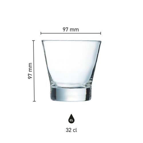 Die Infografik zeigt die Abmessungen des Shetland 32 cl. Glas in Millimetern.