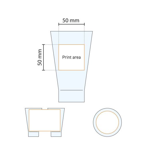 Druckbereich des Shetland 35 cl. Glas, angegeben auf einer technischen Arbeitszeichnung.