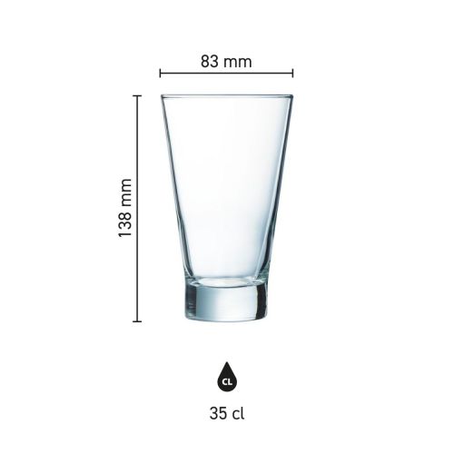 Die Infografik zeigt die genauen Abmessungen des Shetland 35 cl Glases in Millimetern.