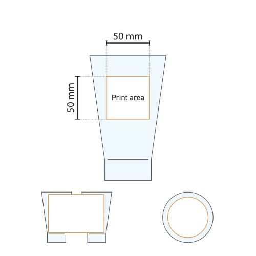 Technische Arbeitszeichnung mit Angabe des Druckbereichs auf dem Shetland Glas 42 cl. Technische Arbeitszeichnung mit Angabe des Druckbereichs auf dem Shetland Glas 42 cl.