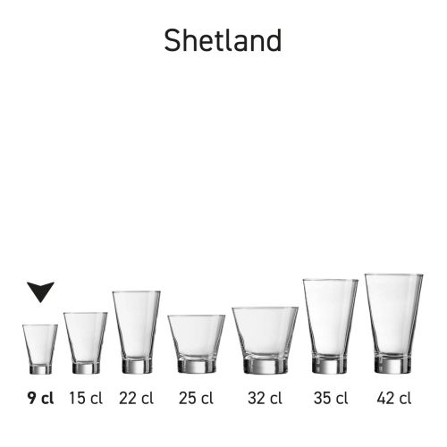Serienansicht mehrerer Shetlandgläser, die nebeneinander präsentiert werden.