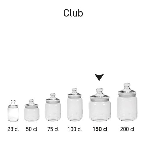 Serie von Bonbongläsern Big Club 1,50 Liter wie in der Übersichtsabbildung gezeigt. Serie von Bonbongläsern Big Club 1,50 Liter wie in der Übersichtsabbildung gezeigt.