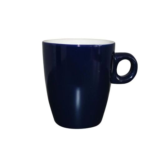 Blau-weiße 18 cl Sonja-Tasse aus Porzellan, mit ergonomischem Griff und glänzender Oberfläche Blau-weiße 18 cl Sonja-Tasse aus Porzellan, mit ergonomischem Griff und glänzender Oberfläche