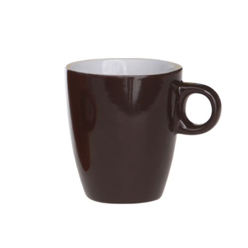 Dunkelbrauner 18 cl Sonja-Porzellanbecher mit natürlichem Farbton und glatter Innenseite. Dunkelbrauner 18 cl Sonja-Porzellanbecher mit natürlichem Farbton und glatter Innenseite.
