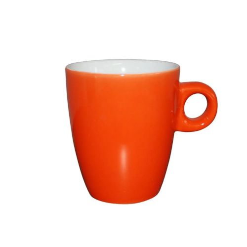 Orange-weißer 18 cl Becher Sonja aus Porzellan, mit lebendigen Farben und ergonomischem Design. Orange-weißer 18 cl Becher Sonja aus Porzellan, mit lebendigen Farben und ergonomischem Design.