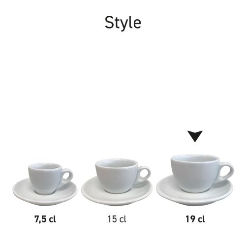 Serienbild der Porzellansets Style Cappuccino, die nebeneinander präsentiert werden. Serienbild der Porzellansets Style Cappuccino, die nebeneinander präsentiert werden.