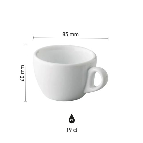 Infografik zeigt Höhe und Durchmesser der Style Cappuccino Tasse 19 cl. Porzellan. Infografik zeigt Höhe und Durchmesser der Style Cappuccino Tasse 19 cl. Porzellan.