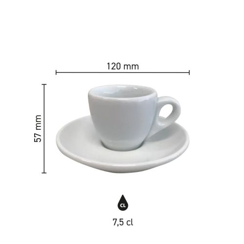Die Infografik zeigt den Durchmesser und die Höhe des Porzellan-Espresso-Sets 7 cl. Die Infografik zeigt den Durchmesser und die Höhe des Porzellan-Espresso-Sets 7 cl.