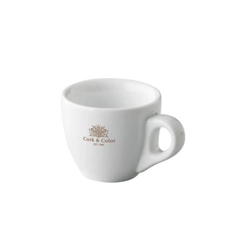 Porzellan-Espressotasse 7 cl. mit einfarbigem CorkColor-Logo auf der Vorderseite.