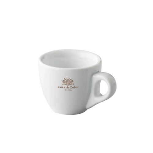 Porzellan-Espressotasse 7 cl. mit einfarbigem CorkColor-Logo auf der Vorderseite. Porzellan-Espressotasse 7 cl. mit einfarbigem CorkColor-Logo auf der Vorderseite.