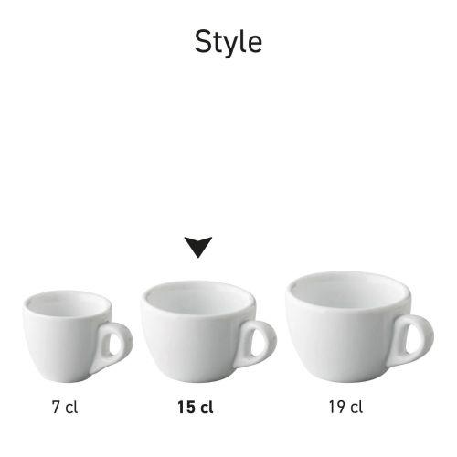 Serienanordnung von mehreren Style Kaffeetassen 15 cl. Porzellan in weiß. Serienanordnung von mehreren Style Kaffeetassen 15 cl. Porzellan in weiß.