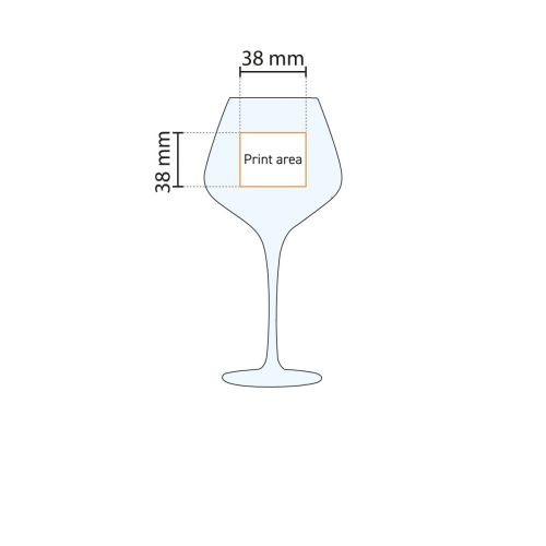 Technische Arbeitszeichnung des Sublym Gin-Tonic-Glases 60 cl. mit Markierung der Druckfläche. Technische Arbeitszeichnung des Sublym Gin-Tonic-Glases 60 cl. mit Markierung der Druckfläche.