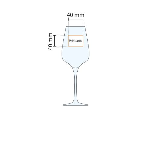 Technische Arbeitszeichnung des Sublym Weinglas 35 cl. mit Markierung der verfügbaren Druckfläche. Technische Arbeitszeichnung des Sublym Weinglas 35 cl. mit Markierung der verfügbaren Druckfläche.