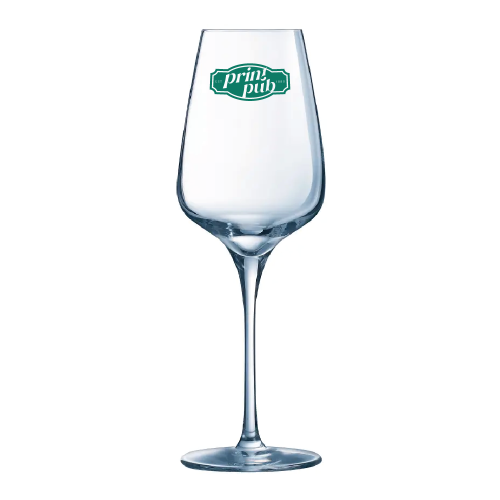 Sublym Weinglas 45 cl. mit einfarbigem PrintPub-Logo auf der Vorderseite des transparenten Glases. Sublym Weinglas 45 cl. mit einfarbigem PrintPub-Logo auf der Vorderseite des transparenten Glases.