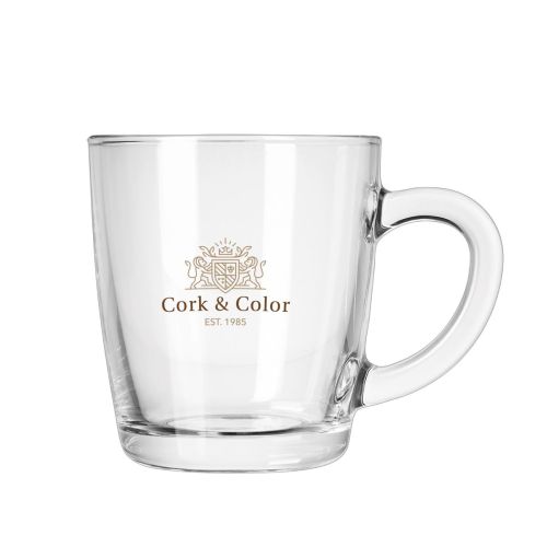 Frontfass-Teeglas New Morning Low 32 cl. mit buntem CorkColor-Logoaufdruck. Frontfass-Teeglas New Morning Low 32 cl. mit buntem CorkColor-Logoaufdruck.