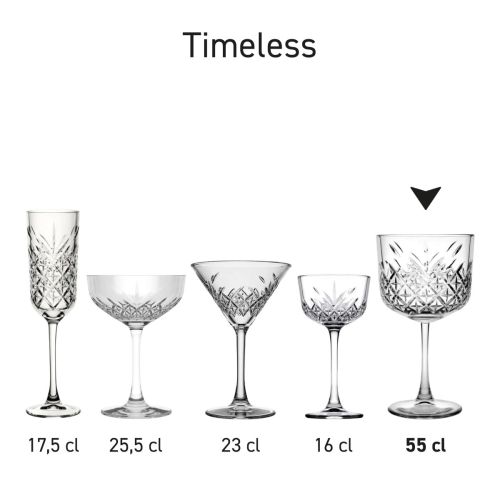 Serienansicht mit mehreren Timeless Gin-Tonic-Gläsern nebeneinander in verschiedenen Designs. Serienansicht mit mehreren Timeless Gin-Tonic-Gläsern nebeneinander in verschiedenen Designs.
