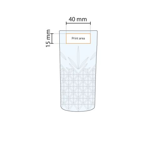 Die Druckfläche auf dem 30-cl-Glas ist in der Arbeitszeichnung mit der Position des Logos dargestellt.