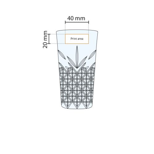 Die Arbeitszeichnung zeigt den Druckbereich für den Druck auf Glas 45 cl. deutlich markiert.