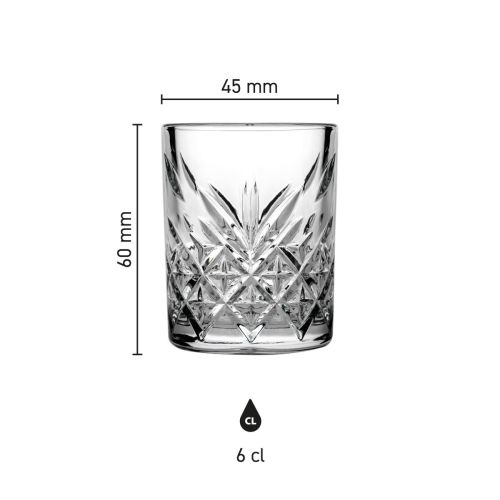 Infografik mit den Abmessungen des Timeless Shot Glases 6 cl. in Höhe und Durchmesser. Infografik mit den Abmessungen des Timeless Shot Glases 6 cl. in Höhe und Durchmesser.