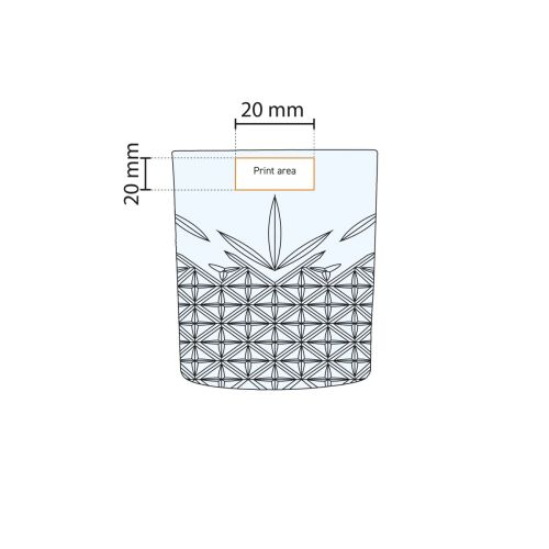 Technische Arbeitszeichnung des Druckbereichs auf dem Timeless Whisky Glas 21 cl. Technische Arbeitszeichnung des Druckbereichs auf dem Timeless Whisky Glas 21 cl.