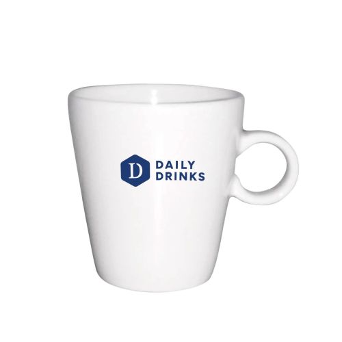 Trapo Becher weiß 20 cl. mit einfarbigem DailyDrinks-Logo auf der Vorderseite.