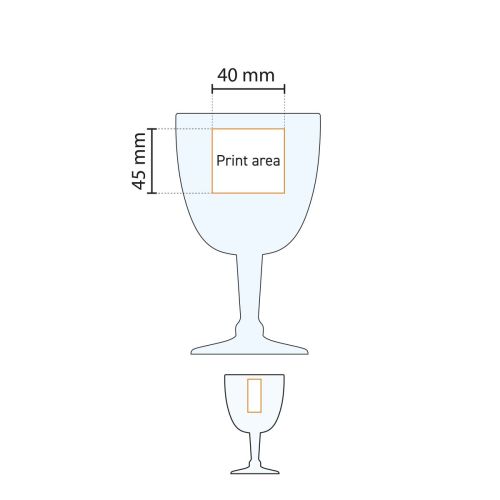 Technische Arbeitszeichnung mit Markierung des Druckbereichs auf dem 25-cl-Glas für die Platzierung des Logos.