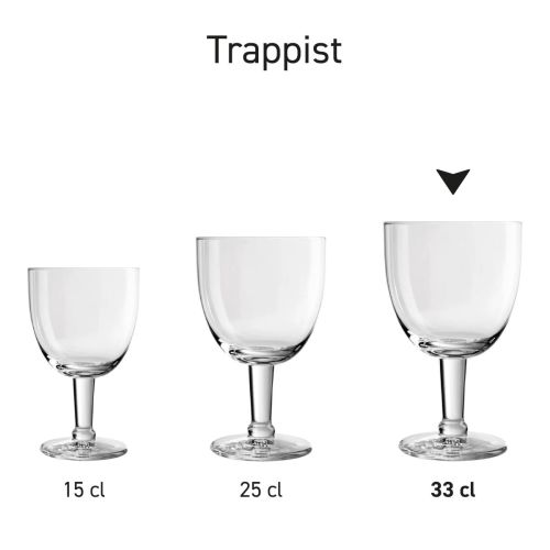 Eine Serie von Trappistengläsern wird zum Vergleich der Modelle nebeneinander präsentiert. Eine Serie von Trappistengläsern wird zum Vergleich der Modelle nebeneinander präsentiert.