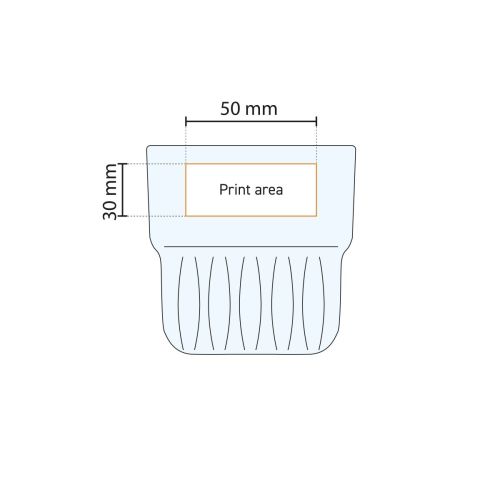 Technische Arbeitszeichnung zeigt die Druckfläche für den Druck auf Onis Becherglas 23 cl. Technische Arbeitszeichnung zeigt die Druckfläche für den Druck auf Onis Becherglas 23 cl.
