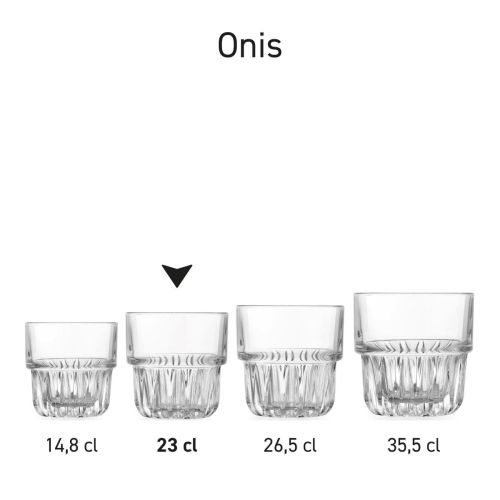 Übersicht der Tumbler Onis Gläser 23 cl. als Produktserie in Reihe. Übersicht der Tumbler Onis Gläser 23 cl. als Produktserie in Reihe.