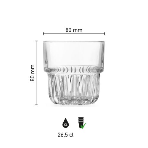Die Infografik zeigt Höhe, Durchmesser und Fassungsvermögen des Onis Everest Glas 26,5 cl. Die Infografik zeigt Höhe, Durchmesser und Fassungsvermögen des Onis Everest Glas 26,5 cl.