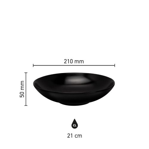 Die Infografik zeigt den Durchmesser, die Tiefe und die Randhöhe des Tontellers Venus 21 cm. Die Infografik zeigt den Durchmesser, die Tiefe und die Randhöhe des Tontellers Venus 21 cm.