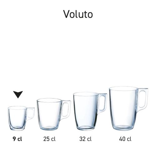 Serienansicht mit mehreren nebeneinander angeordneten Voluto-Gläsern. Serienansicht mit mehreren nebeneinander angeordneten Voluto-Gläsern.