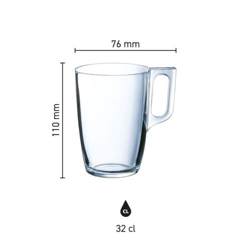 Die Infografik zeigt die genauen Abmessungen des Voluto-Glases 32 cl. im Detail.
