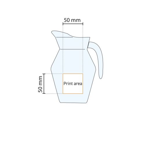 Schema mit genauer Druckposition auf dem Broc Arc 0,5-Liter-Wasserkanne für Druck oder Gravur.