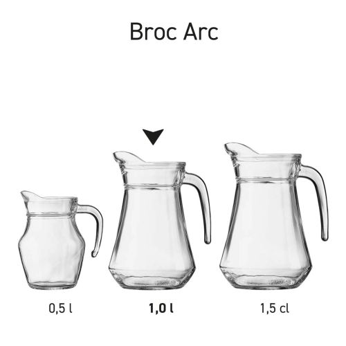 Serie von Wasserkrügen Broc Arc 1,0- Liter im Glasdesign als Produktserie vorgestellt. Serie von Wasserkrügen Broc Arc 1,0- Liter im Glasdesign als Produktserie vorgestellt.