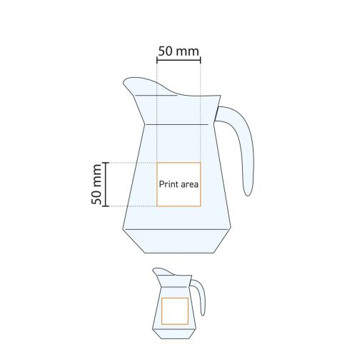 Technische Arbeitszeichnung mit Druckfläche auf Wasserkrug Broc Arc 1,3 Liter für Logo. Technische Arbeitszeichnung mit Druckfläche auf Wasserkrug Broc Arc 1,3 Liter für Logo.