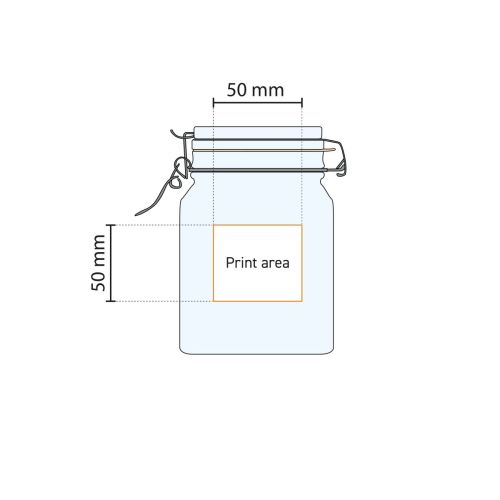 Die technische Arbeitszeichnung zeigt die Druckfläche auf dem quadratischen Fido Weckglas 1 Liter. Die technische Arbeitszeichnung zeigt die Druckfläche auf dem quadratischen Fido Weckglas 1 Liter.