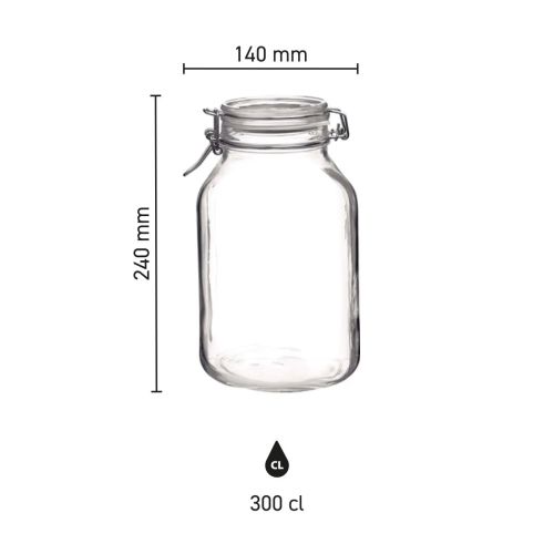 Infografik mit den Maßen des Einweckglas 3 Liter Fido, zeigt Höhe, Breite und Volumen.