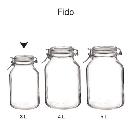 Mehrere Weck-Gläser Fido nebeneinander auf dem Bild als Reihenanordnung.