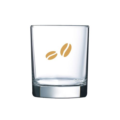 Whiskyglas 20 cl. mit deutlich sichtbarem einfarbigem CoffeeCo-Logo auf der Vorderseite. Whiskyglas 20 cl. mit deutlich sichtbarem einfarbigem CoffeeCo-Logo auf der Vorderseite.