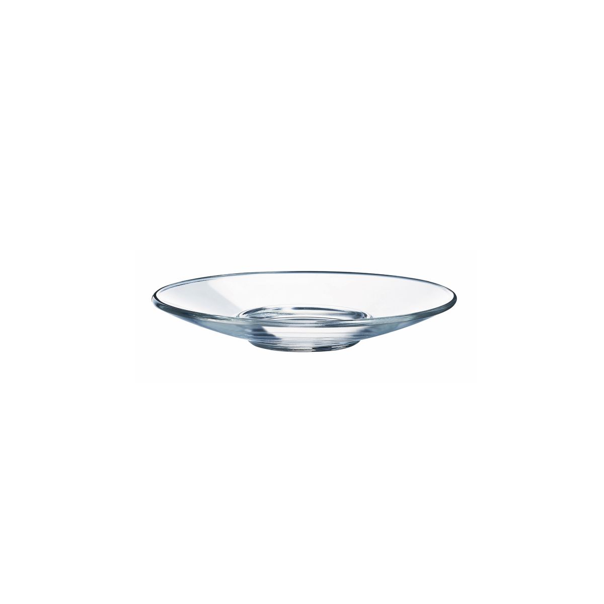 Aroma Untertasse Espressoglas 12 cm in Vorderansicht mit runder Form und glatter Oberfläche.